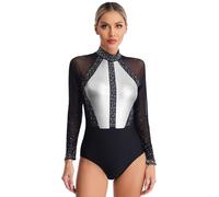 Nyeemya Maillot de Danza Ballet Gimnasia Leotardo manga larga Body para Mujer Clásico Brillante Mono Patinaje Artístico Traje Deportivo Ropa de Baile Gris oscuro A L