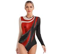 Nyeemya Maillot de Danza Ballet Gimnasia Leotardo manga larga Body para Mujer Clásico Brillante Mono Patinaje Artístico Traje Deportivo Ropa de Baile Rojo B M