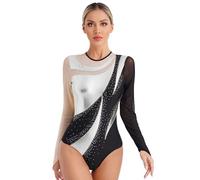 Nyeemya Maillot de Danza Ballet Gimnasia Leotardo manga larga Body para Mujer Clásico Brillante Mono Patinaje Artístico Traje Deportivo Ropa de Baile Plateado B XXL