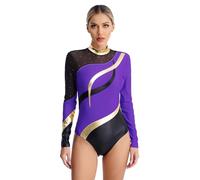 Nyeemya Maillot de Danza Ballet Gimnasia Leotardo manga larga Body para Mujer Clásico Brillante Mono Patinaje Artístico Traje Deportivo Ropa de Baile Morado XL