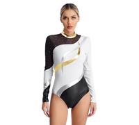 Nyeemya Maillot de Danza Ballet Gimnasia Leotardo manga larga Body para Mujer Clásico Brillante Mono Patinaje Artístico Traje Deportivo Ropa de Baile Blanco S