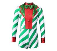 Nyeemya Maillot Gimnasia Ritmica para Niñas Bastón de Caramelo Leotardo Navidad Reyes Disfraces Jumpsuit Body Bailarina Costume Outfits Verde A 7-8 años