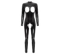 Nyeemya Mono con Pantalón Largo Mujeres Catsuit de Cuello PU PVC Bodycon Traje Playsuit Rompers Sin Manga de Una Pieza Sexy Ropa Negro A 4XL