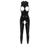 Nyeemya Mono con Pantalón Largo Mujeres Catsuit de Cuello PU PVC Bodycon Traje Playsuit Rompers Sin Manga de Una Pieza Sexy Ropa Negro 4XL