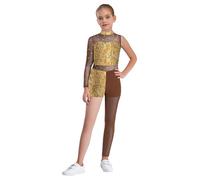 Nyeemya Mono de Baile Leotardo Gimnasia Rítmica Niña Traje de Manga Completa de un Hombro con Estampado Maillot de Patinaje Mono Deportivo Piel de serpiente amarilla 7-8 años