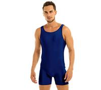 Nyeemya Mono de Una Pieza Hombres Ajustado Body Sin Mangas Deportivos Fitness Maillot Gimnasia Ritmica Leotardo Camiseta Verano Bodysuit Ropa Interior Pijama Azul Marino L