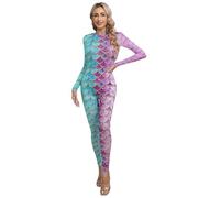 Nyeemya Mono Largo de Gimnasia Rítmica Body Mujer Cuello Alto Mangas Largas con Estampado Escamas de Pescado Mono de Danza Jumpsuit Deportivo Tipo D S