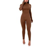 Nyeemya Mujer Body Ajustado Manga Larga Mono de Cuello Alto Maillot Gimnasia Rítmica Leotardo de Patinaje Artistica Jumpsuit Bodysuit Deportivo Yoga A Marrón S