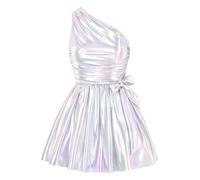 Nyeemya Mujer Traje Chica Espacial Vestido Disco Los Años Rave Y De Robot | Cintura Ajustada,Vestido Holográfico Metálico Brillante,Traje Fiestas Rave,Cena O Evento Nocturno,Vacaciones,Festival