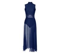 Nyeemya Mujer Vestido de Danza Lírica Leotardo Sin Mangas Patchwork Maillot de Danza Gimnasia Leotardo Clásico Ballet Split Tutu Rhinestone Disfraz Azul Marino S