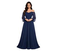 Nyeemya Mujer Vestido para Invitados De Boda Largo Al Suelo Gala Elegante La Noche Comunión Oficina Azul Marino M