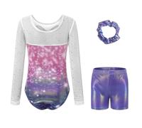 Nyeemya Niña Maillot De Gimnasia Deportiva Leotardo Baile Con Shorts Tumbas Púrpura 5-6 años