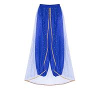 Nyeemya Pantalones Bombachos de Danza del Vientre Mujer Princesa Árabe Pantalones con Malla Falda Pantalones Danza Disfraz de Bailarina Fiesta Halloween S-XXL Azul L