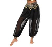 Nyeemya Pantalones Bombachos para Danza del Vientre, Pantalones árabes Tribales de Gasa para Mujer, Suelto Brillante con Lentejuelas, pantalón Bombacho Negro D M