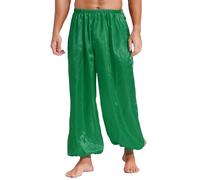Nyeemya Pantalones de Baile para Hombres Pantalones Bombachos de Halloween Disfraz Príncipe Árabe Fiesta S-4XL Verde XL