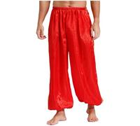 Nyeemya Pantalones de Baile para Hombres Pantalones Bombachos de Halloween Disfraz Príncipe Árabe Fiesta S-4XL borgoña L