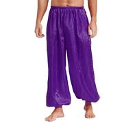 Nyeemya Pantalones de Baile para Hombres Pantalones Bombachos de Halloween Disfraz Príncipe Árabe Fiesta S-4XL Morado XL