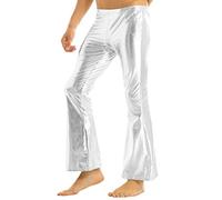 Nyeemya Pantalones de Campana Brillantes para Hombre Pantalones Salsa Moderno Leggins Deportivos de Danza Hip Hop Pants Clubwear Plateado M
