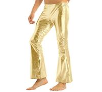 Nyeemya Pantalones de Campana Brillantes para Hombre Pantalones Salsa Moderno Leggins Deportivos de Danza Hip Hop Pants Clubwear Dorado XL