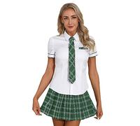 Nyeemya Traje Colegiala Cosplay para Mujer Sexy Uniforme Escolar Camiseta Manga Cort Mini Faldita Plisada Cuadro Disfraz de Escuela Lencería Interior