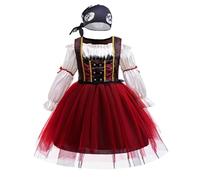 Nyeemya Traje de Pirata Medieval para Niñas con Vestido de Princesa Pirata y Sombrero Disfraces para El Día De Halloween Fiesta de Minería 4-10 Años Rojo 4-5 años