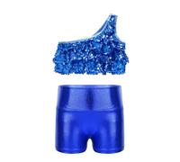 Nyeemya Trajes de danza para niñas con lentejuelas y metalizados para representaciones en escena Azul real 3-4 años