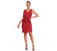 Nyeemya Vestido de Baile Latino con Flecos para Mujer sin Mangas de Fiesta Brillante Vestidos de Baile de Salón Vestido Vintage Mujer Años 20 para Actuación M-XL Rojo XL