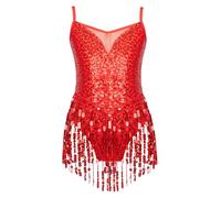 Nyeemya Vestido de Baile Latino con Flecos para Niñas Lentejuelas Vestido de Danza Tango Salsa Rumba Baile de Salón Traje de Samba Cha Cha Disfraz Bailarina Rojo A 5-6 años