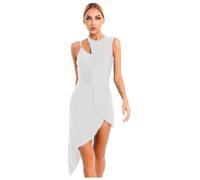 Nyeemya Vestido de Baile Latino para Mujer Asimétrico Sin Manga Maillot de Danza Ballet Contemporanea Transparente Leotardo de Gimnasia Rítmica Blanco S