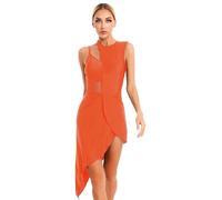 Nyeemya Vestido de Baile Latino para Mujer Asimétrico Sin Manga Maillot de Danza Ballet Contemporanea Transparente Leotardo de Gimnasia Rítmica Naranja M