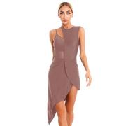 Nyeemya Vestido de Baile Latino para Mujer Asimétrico Sin Manga Maillot de Danza Ballet Contemporanea Transparente Leotardo de Gimnasia Rítmica Marrón XXL