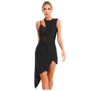 Nyeemya Vestido de Patinaje Artistico sobre Hielo Maillot Ballet con Falda Mujer Vestidos de Baile Latino Salón Vestido Gimnasia Ritmica Maillot Patinaje Competición Negro XL