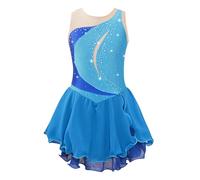 Nyeemya Vestido de Patinaje Artístico Tutu Maillot para Niña sin Mangas con Lentejuelas Leotardo Body con Falda Gimnasia Ritmica Disfraz de Bailarina 5-16 años Azul Claro 5-6 años