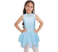 Nyeemya Vestido de Patinaje sobre Hielo para Niñas sin Mangas Maillot Brillante de Baile Leotardos Gimnasia Rítmica con Falda Tul Disfraz de Bailarina Azul Claro B 11-12 años
