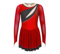 Nyeemya Vestido Patinaje Artistico sobre Hielo para Niñas Maillot de Danza Ballet Manga Larga Leotardo Clásico Ballet Maillot Danza Niña para Bailarina Gimnasia Rojo A 9-10 años