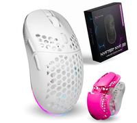 Nyfter - NYF22 Wireless Gaming Mouse con ratón de panal de abeja blanco-rosa ultraligero 75 g potente con 400 mA 19K DPI, 400 IPS 1000 Hz 50 h duración de la batería duradera Dos fundas