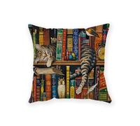 NYGGTYK 1 funda de cojín cuadrada de 45 cm con diseño de búho de lino, regalo para los amantes de los gatos