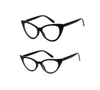 NYGGTYK 1 gafas grandes de ojo de gato y 1 gafas de ojo de gato, personalizadas para mujer, gafas de carnaval retro, gafas decorativas para mujer, Negro
