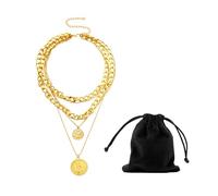 NYGGTYK 1 juego de collar redondo multicapa de hip hop, viene con 1 bolsa de almacenamiento, collar de oro con colgante grueso, collar de moda personalizado, collar pirata para mujer, Metal