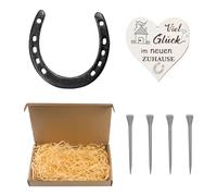 NYGGTYK 1 juego de herradura con placa de madera en forma de corazón, 4 clavos, herradura, amuleto de la suerte, regalo de decoración de caballos, regalo de herradura para inauguración de la casa