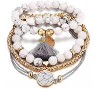 NYGGTYK 1 juego de pulseras de piedras con borlas, pulseras a juego para parejas, pulseras de la amistad, pulseras de cuentas, pulseras de perlas hechas a mano, adecuadas para parejas y amigos (4