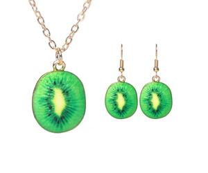 NYGGTYK 1 Par De Aretes De Kiwi Y 1 Pieza De Collar De Kiwi, Joyas Creativas De Frutas, Joyas Divertidas, Accesorios De Ropa