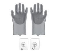 NYGGTYK 1 Par De Guantes De Limpieza, 2 Piezas De Ganchos Transparentes, Guantes De Masaje De Baño, Guantes De Silicona Gris, Limpieza De Gatos Y Perros Y Guantes De Higiene.