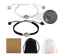 NYGGTYK 1 par de pulseras para parejas, 2 bolsas de almacenamiento, pulseras a juego, pulseras de amor lejano, pulseras de parejas, pulseras personalizadas en blanco y negro, adecuadas para regalar