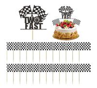 NYGGTYK 1 Pieza De Inserto De Tarjeta Grande E Inserto De Bandera De 24 Piezas, Complemento De Decoración De Pastel, Suministros De Fiesta Temáticos De Carreras, Accesorios para Pasteles De Fiesta.