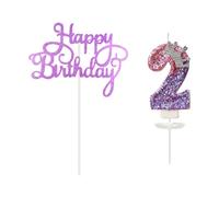 NYGGTYK 1 Pieza De Vela Número 2 Y 1 Pieza De Torta Inserta, Vela Creativa, Vela Brillante, Decoración del Pastel, Vela De Cumpleaños.