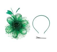 NYGGTYK 1 sombrero de boda con 1 diadema, 1 clip, accesorio para el pelo para mujer, diadema de plumas, diadema de noche, gorro de malla para mujer (verde fruta)