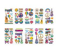 NYGGTYK 10 Pegatinas de Tatuaje Hippie, Temporales, Multicolor, Impermeables, Adecuadas para Niños, Perfectas para Fiestas y Eventos, Bohemia, 6.8 x 12 cm