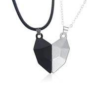 NYGGTYK 2 colgantes geométricos de corazón, collar romántico para parejas, collar magnético de corazón, regalo para tu pareja, cumpleaños, día de San Valentín, aniversario, regalo de luna de miel,