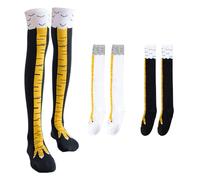 NYGGTYK 2 Pares de Calcetines Negros y Blancos para Patas de Pollo, Altos Hasta el Muslo, para Mujer, de Algodón, para Cosplay, Fiesta, Cumpleaños